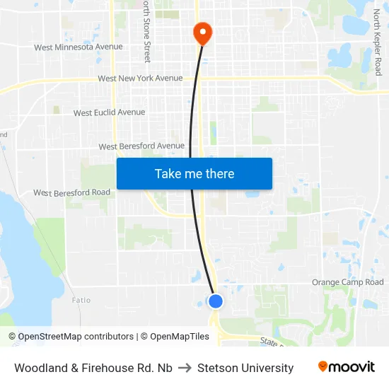 Woodland & Firehouse Rd. Nb to Stetson University map