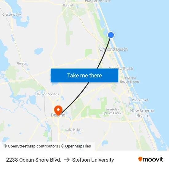 2238 Ocean Shore Blvd. to Stetson University map