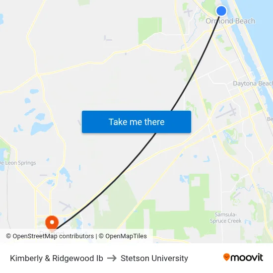 Kimberly & Ridgewood Ib to Stetson University map