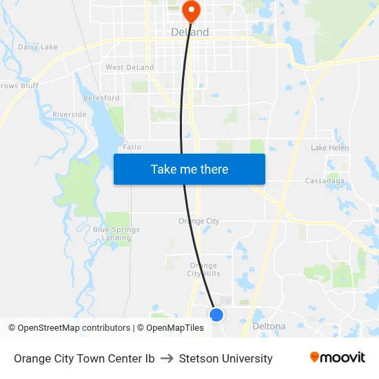 Orange City Town Center Ib to Stetson University map