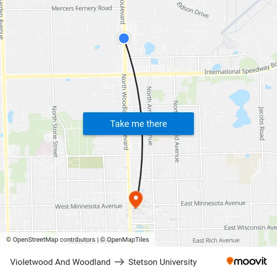 Violetwood And Woodland to Stetson University map