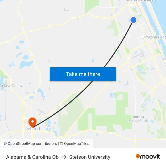 Alabama & Carolina Ob to Stetson University map