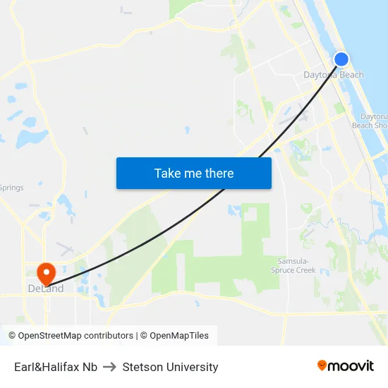 Earl&Halifax Nb to Stetson University map