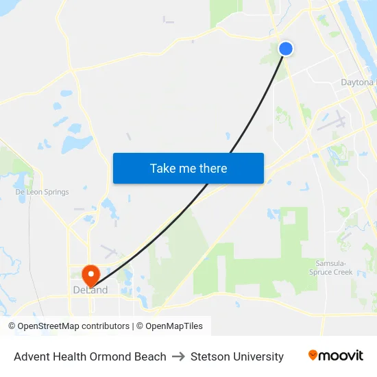 Advent Health Ormond Beach to Stetson University map
