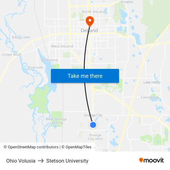 Ohio  Volusia to Stetson University map