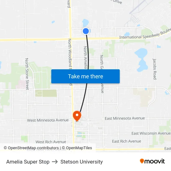 Amelia Super Stop to Stetson University map