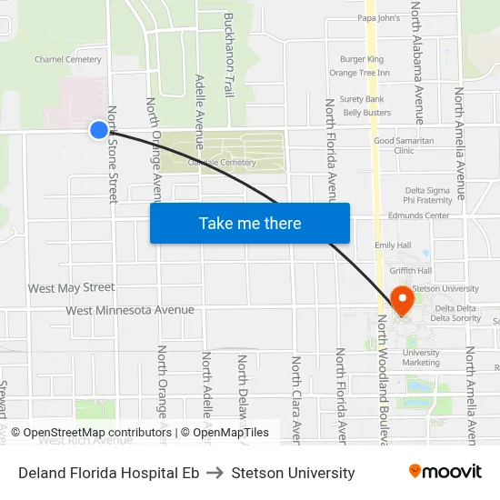 Deland Florida Hospital Eb to Stetson University map