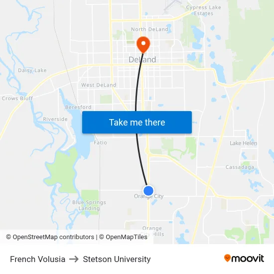 French Volusia to Stetson University map