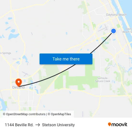 1144 Beville Rd. to Stetson University map
