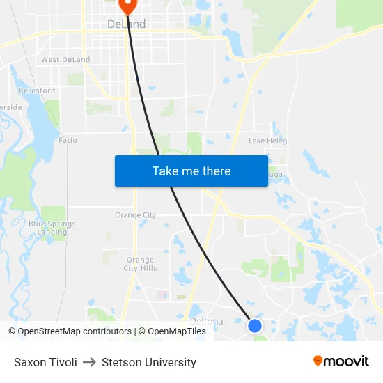 Saxon  Tivoli to Stetson University map