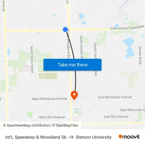 Int'L Speedway & Woodland Sb to Stetson University map