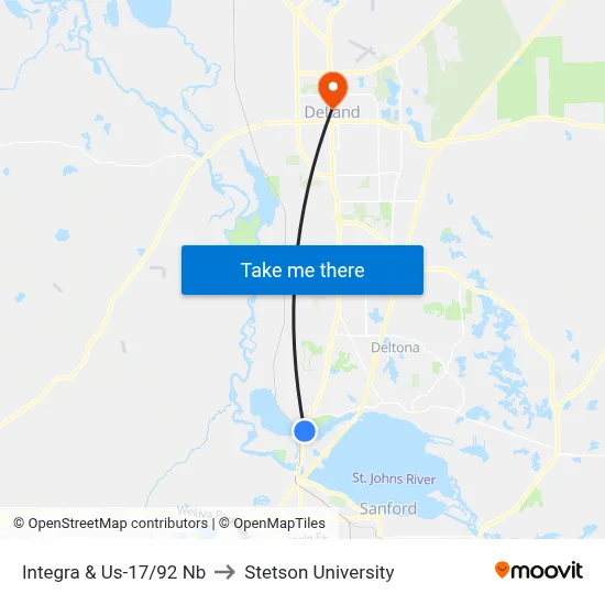 Integra & Us-17/92 Nb to Stetson University map