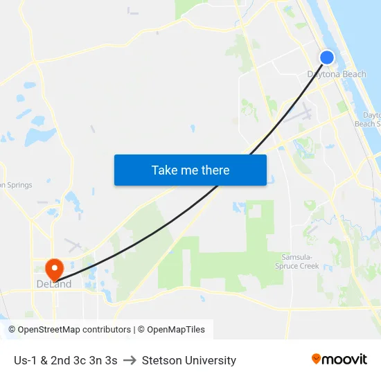 Us-1 & 2nd 3c 3n 3s to Stetson University map
