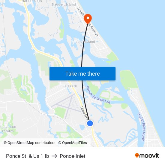 Ponce St. & Us 1 Ib to Ponce-Inlet map
