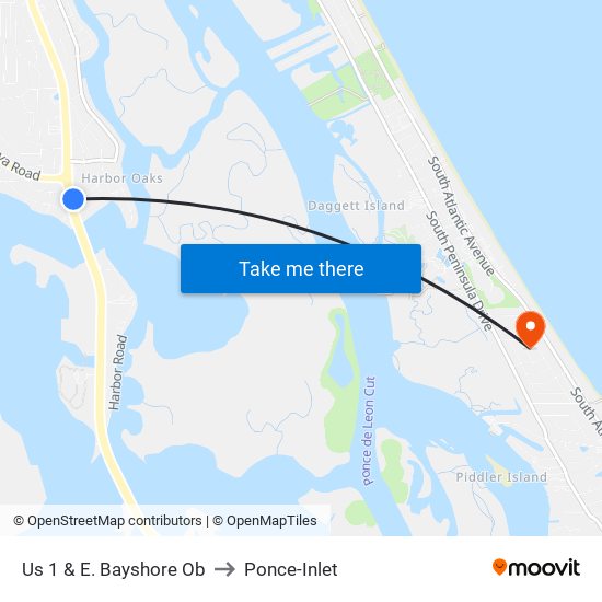 Us 1 & E. Bayshore Ob to Ponce-Inlet map