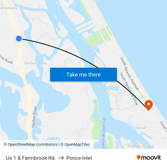 Us 1 & Farmbrook Rd. to Ponce-Inlet map