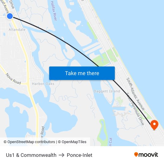 Us1 & Commonwealth to Ponce-Inlet map