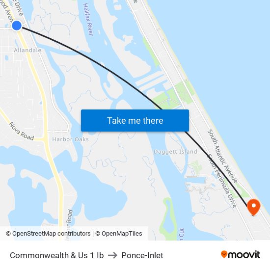 Commonwealth & Us 1 Ib to Ponce-Inlet map