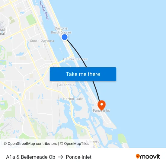 A1a & Bellemeade Ob to Ponce-Inlet map