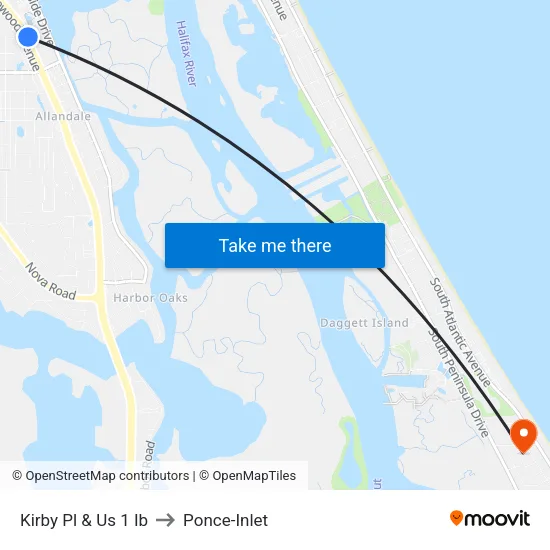 Kirby Pl & Us 1 Ib to Ponce-Inlet map