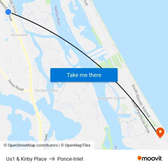 Us1 & Kirby Place to Ponce-Inlet map