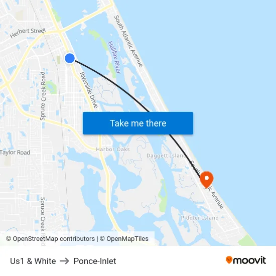 Us1 & White to Ponce-Inlet map