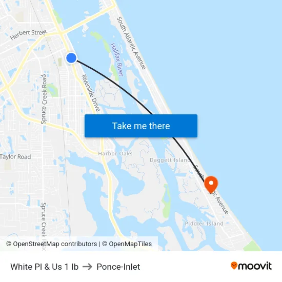 White Pl & Us 1 Ib to Ponce-Inlet map