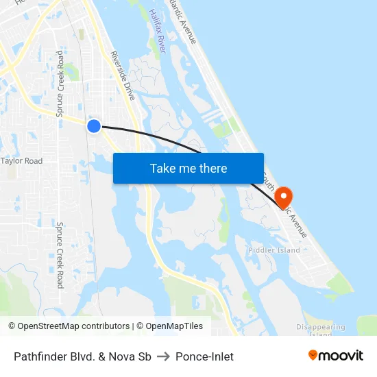 Pathfinder Blvd. & Nova Sb to Ponce-Inlet map