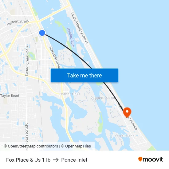 Fox Place & Us 1 Ib to Ponce-Inlet map