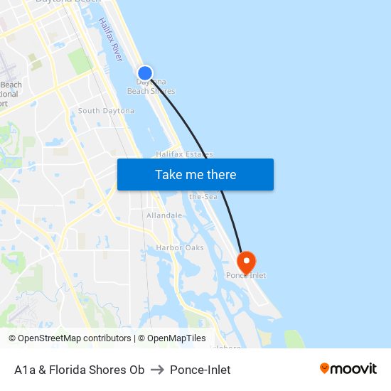 A1a & Florida Shores Ob to Ponce-Inlet map