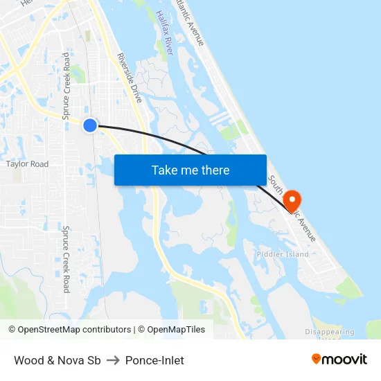 Wood & Nova Sb to Ponce-Inlet map