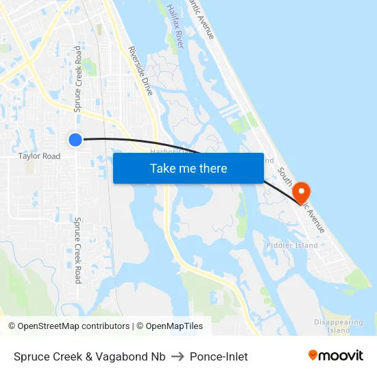 Spruce Creek & Vagabond Nb to Ponce-Inlet map