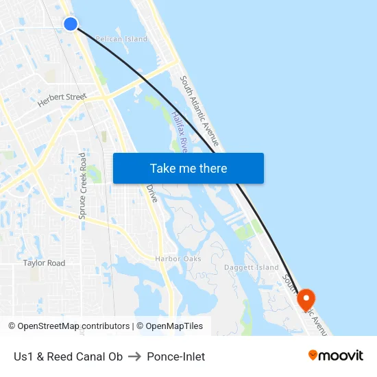 Us1 & Reed Canal Ob to Ponce-Inlet map