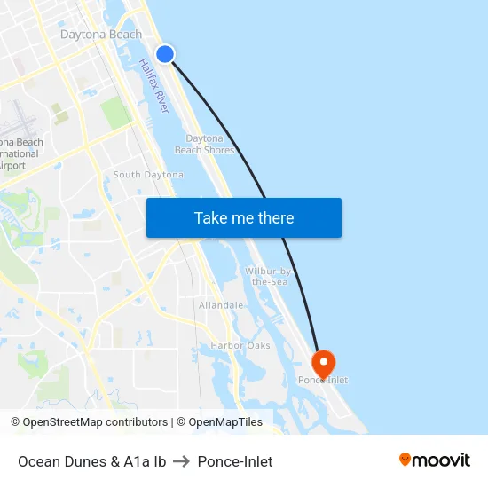 Ocean Dunes & A1a Ib to Ponce-Inlet map