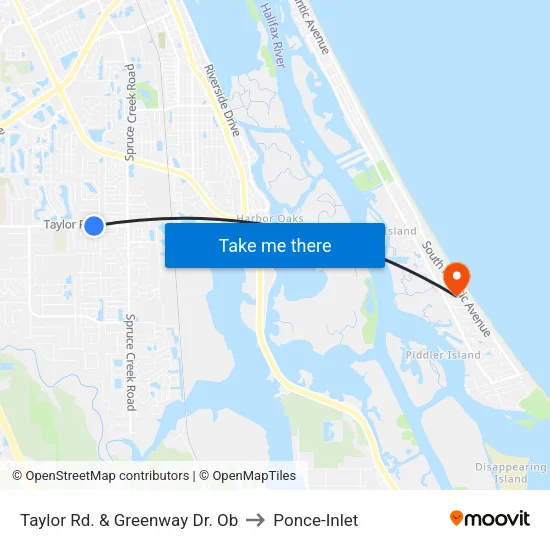 Taylor Rd. & Greenway Dr. Ob to Ponce-Inlet map