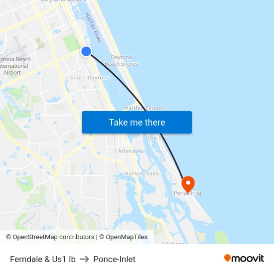 Ferndale & Us1 Ib to Ponce-Inlet map