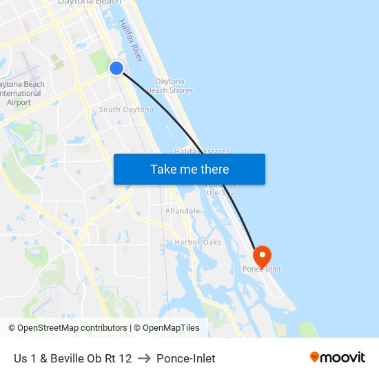 Us 1 & Beville Ob Rt 12 to Ponce-Inlet map