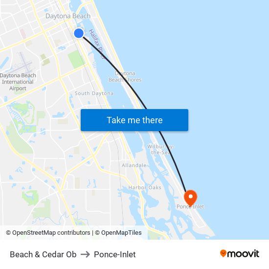 Beach & Cedar Ob to Ponce-Inlet map