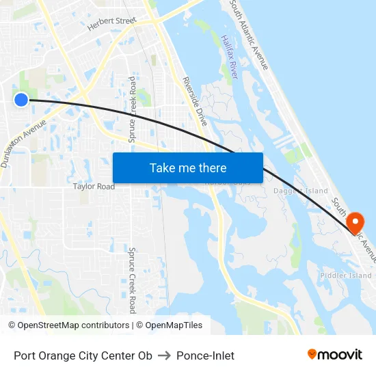 Port Orange City Center  Ob to Ponce-Inlet map