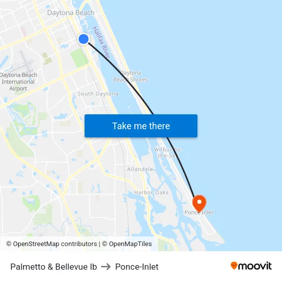 Palmetto & Bellevue Ib to Ponce-Inlet map