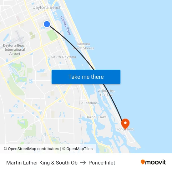 Martin Luther King & South Ob to Ponce-Inlet map