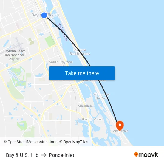 Bay & U.S. 1 Ib to Ponce-Inlet map