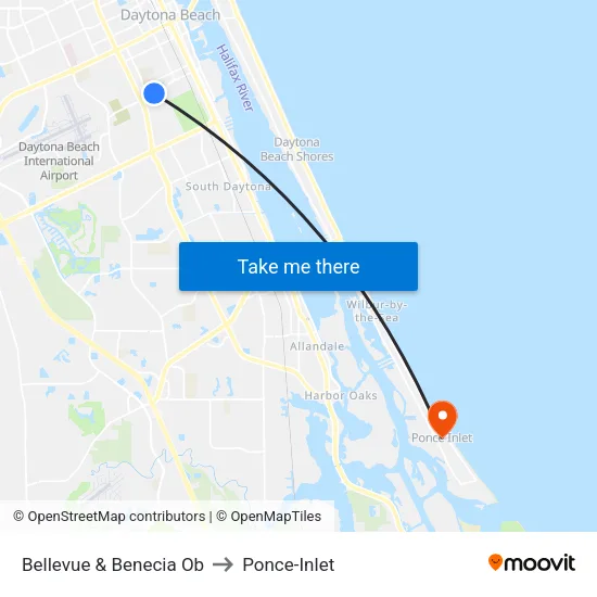 Bellevue & Benecia Ob to Ponce-Inlet map