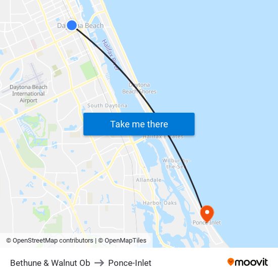 Bethune & Walnut Ob to Ponce-Inlet map