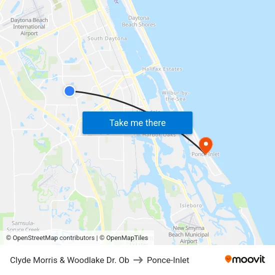 Clyde Morris & Woodlake Dr. Ob to Ponce-Inlet map