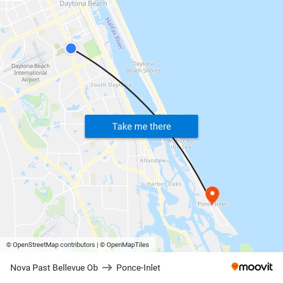 Nova Past Bellevue Ob to Ponce-Inlet map