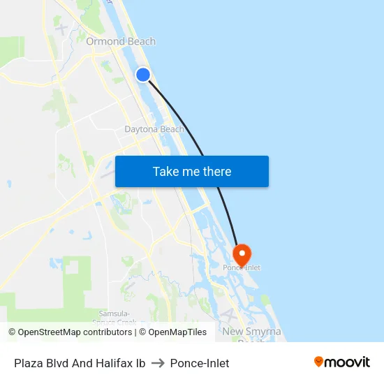 Plaza Blvd And Halifax Ib to Ponce-Inlet map