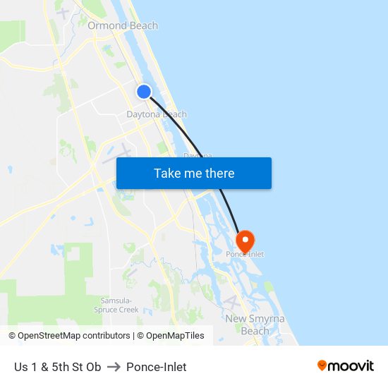 Us 1 & 5th St Ob to Ponce-Inlet map
