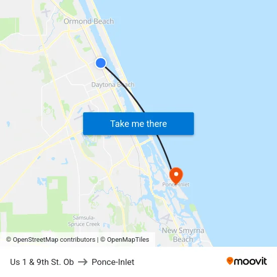 Us 1 & 9th St. Ob to Ponce-Inlet map