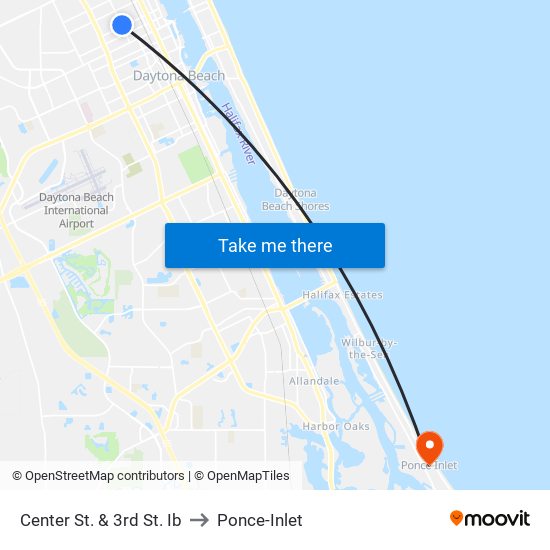 Center St. & 3rd St. Ib to Ponce-Inlet map